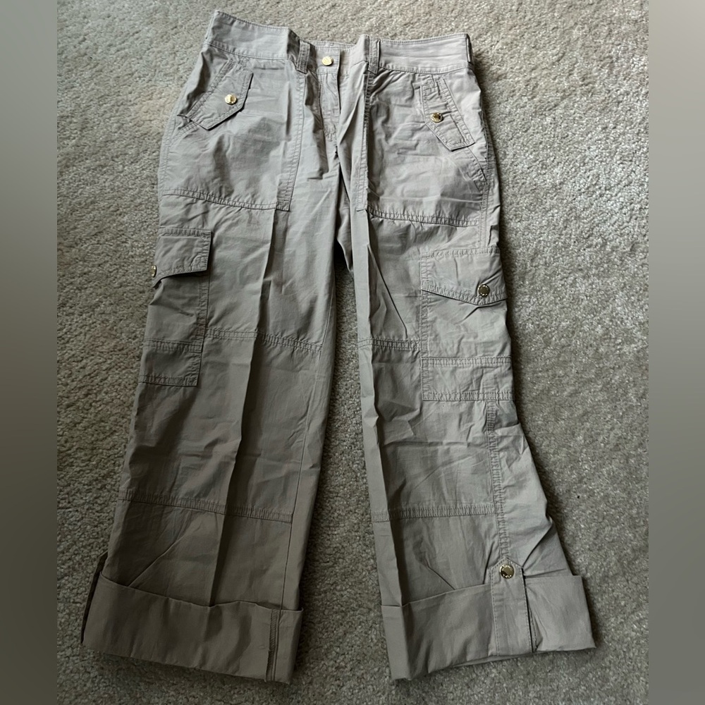 Michael Michael Kors - Cream Cargo Pants with Gold Embellishments